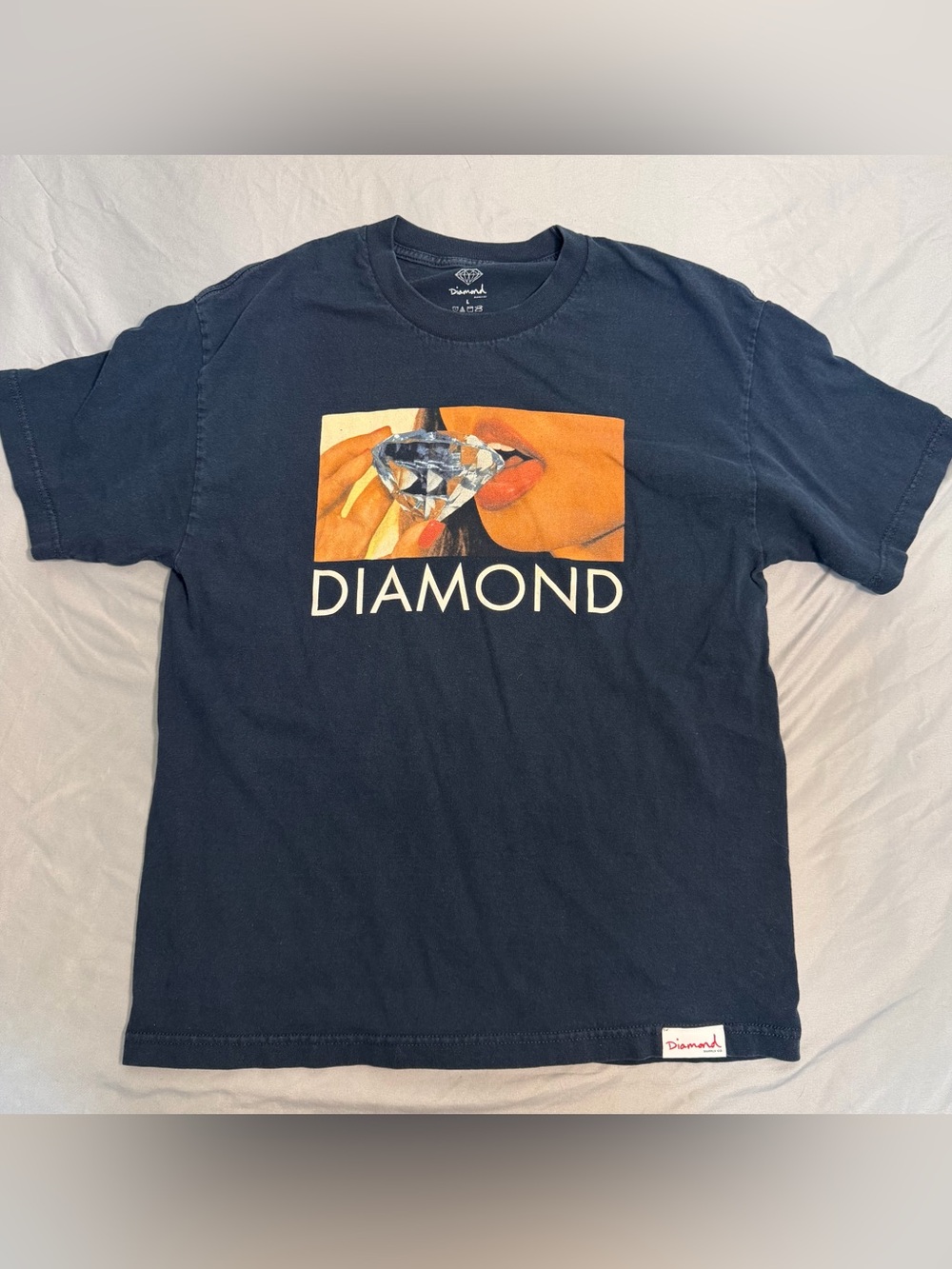 Diamond Supply Co. Navy Graphic Tee with Red Logo Tag Men’s Large Skateboarding